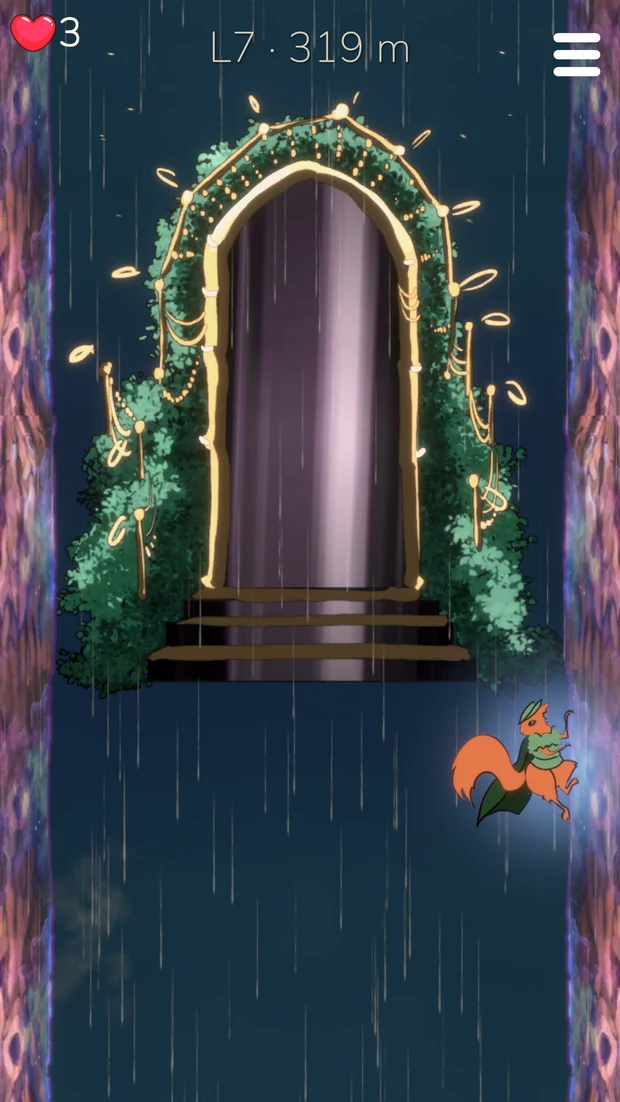 A tall, glowing doorway framed by vines in the tower