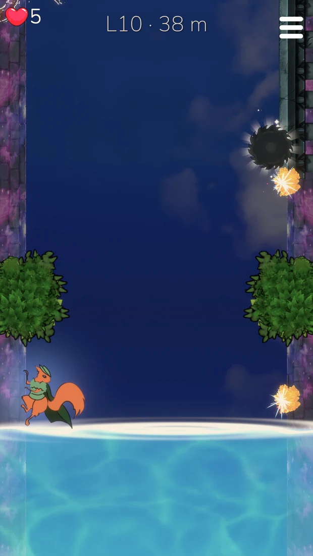 The squirrel leaping above rising water beneath a dark blue sky
